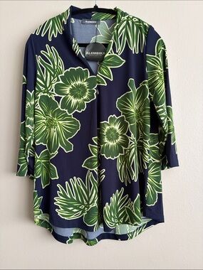 NWT Alembika Oasis Blouse Royal Green Floral Jersey Tunic Top Size 5 US 14